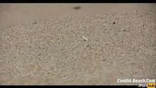 Волосатая киска зрелой нудистки крупным планом на пляже